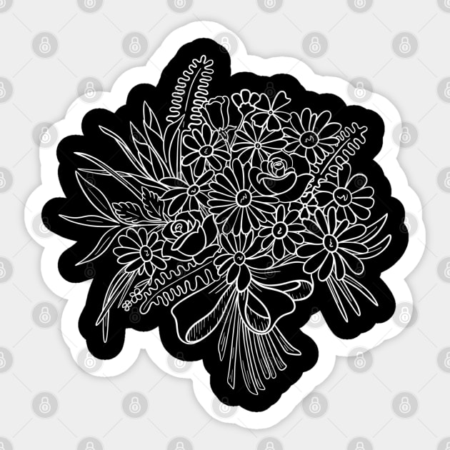 White Lineart Bouquet Sticker by ArtByGB